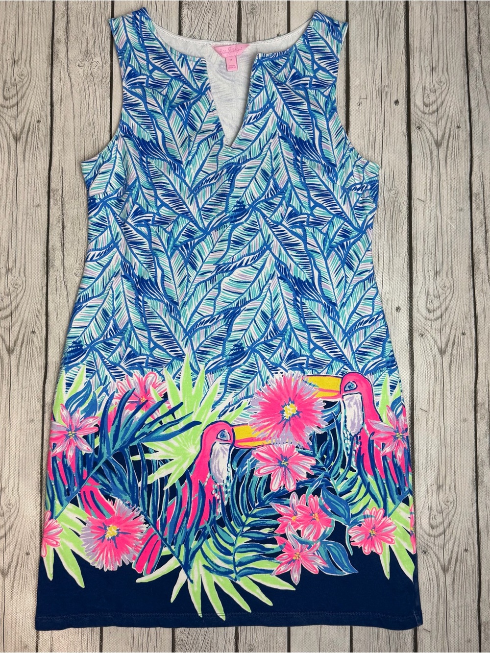 Lilly Pulitzer Women's M Harper Dress Let's Mango Parrot Border Print Shift